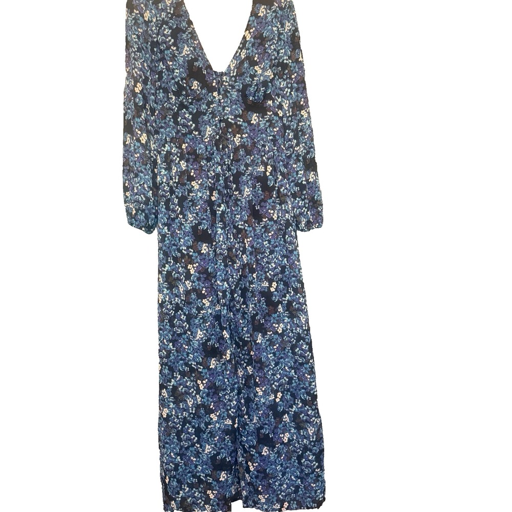 Love Fire V-Neck Long Sleeve Maxi Dress Sz Med Lightwegith Floral Lined Fairy